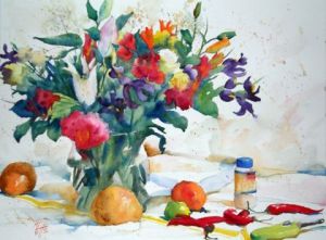 Voir le détail de cette oeuvre: Bouquet et piments rouges