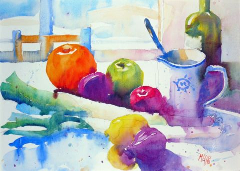 Nature morte aux poireaux et prunes